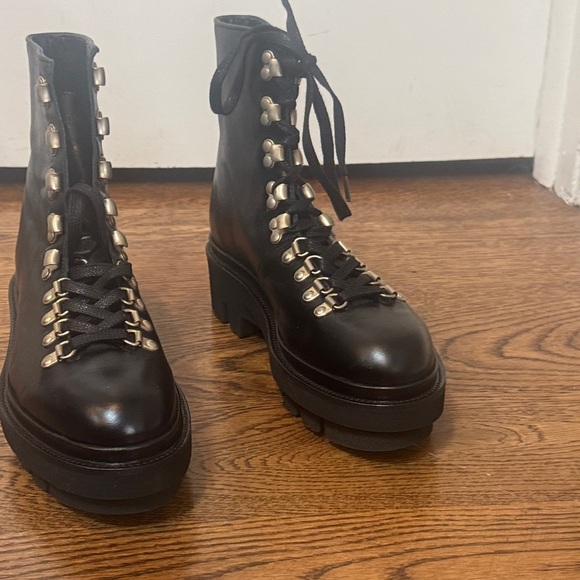 All Saints Wanda Lug Sole Black Leather Combat Boots 40/10 - Picture 12 of 16